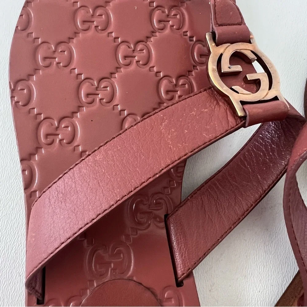 GUCCI | Pink Guccissima Leather Interlocking GG Thong Sandals Flats EU 36 - Picture 10 of 16